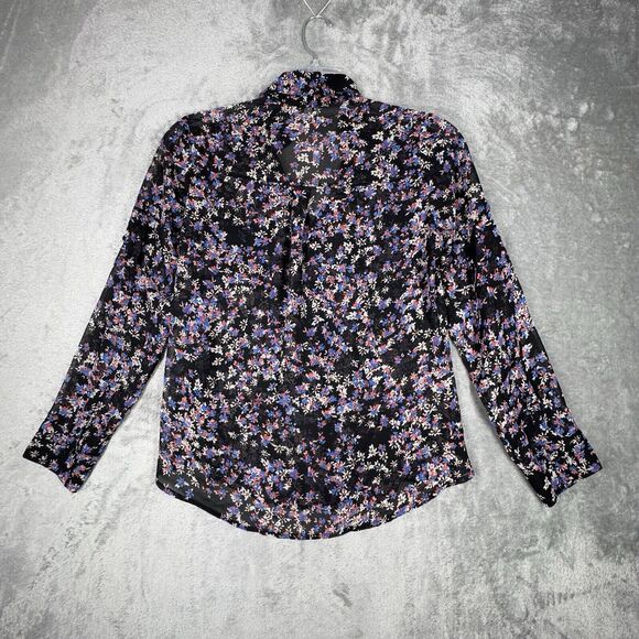 Express Shirt Womens Small Black Blue Pink Micro Floral Portofino Office Casual - Picture 3 of 8